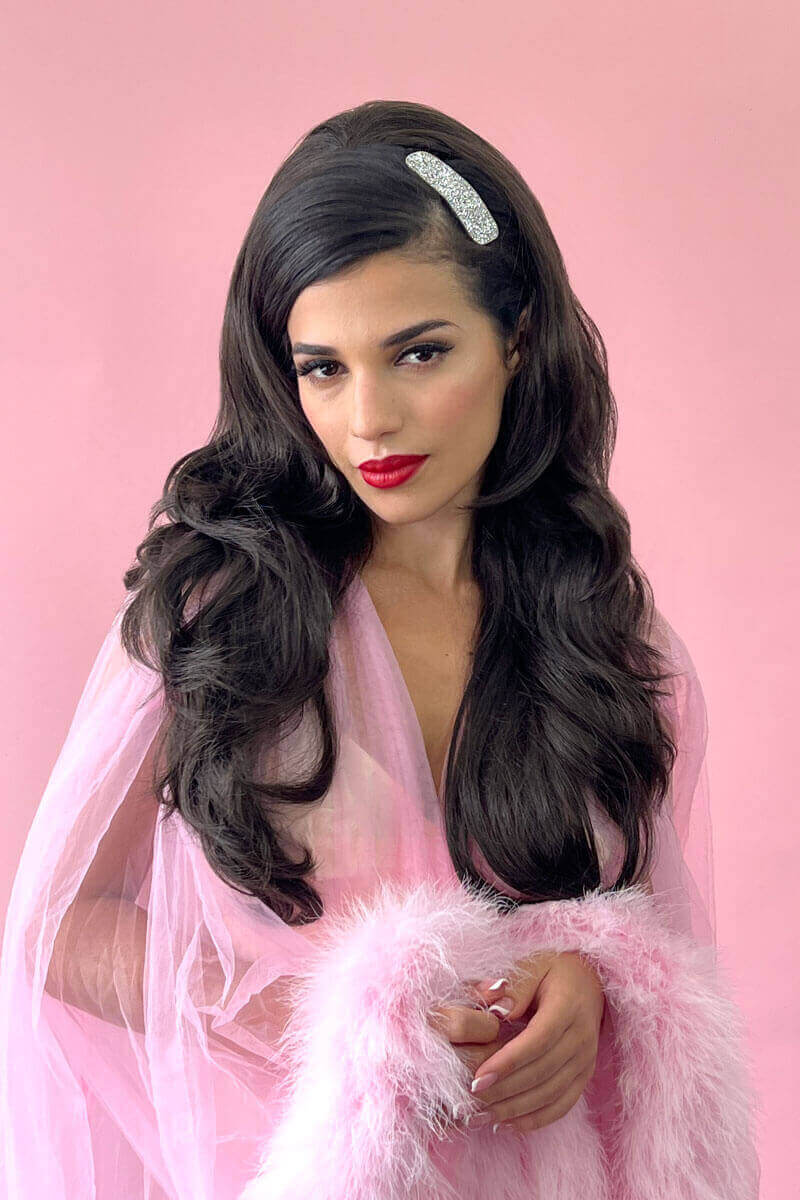 High crown long, layered half wig and volume ring: Helena jet black #1
