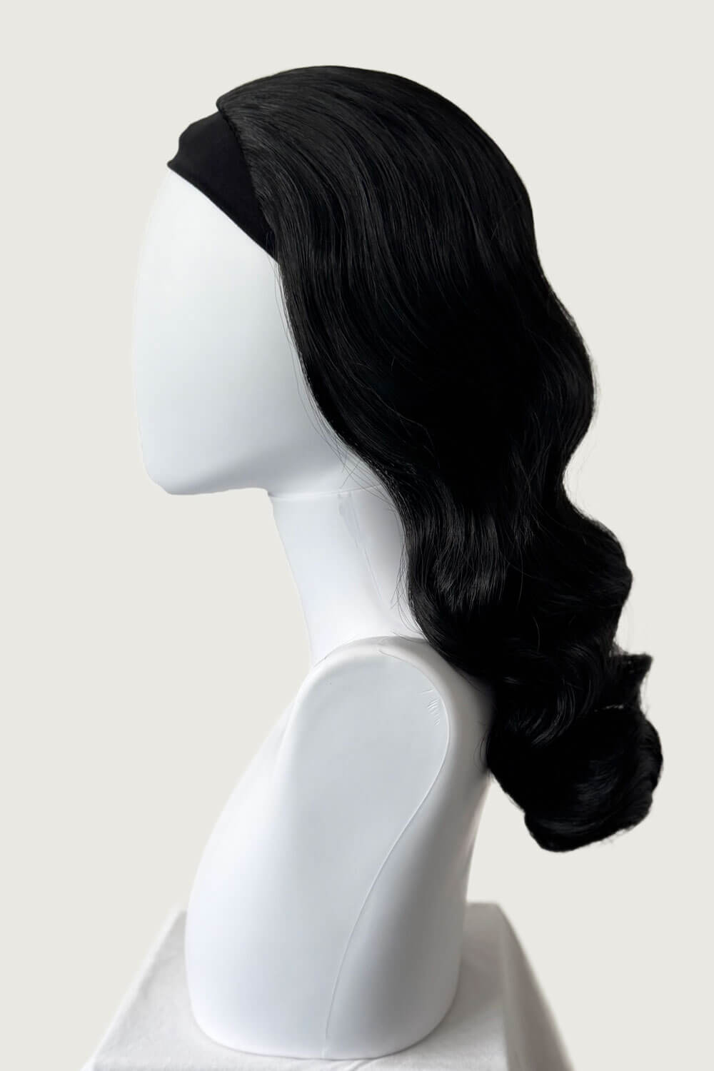 1950s style half wig hairpiece with beautiful waves: Morgana black 1b