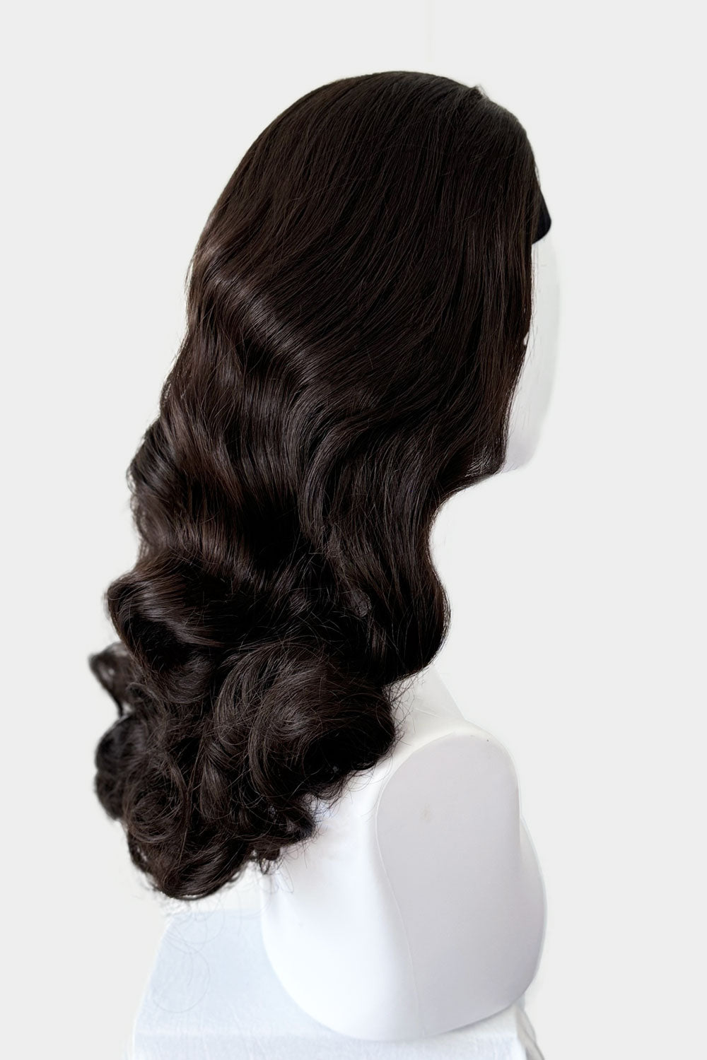 1950s style half wig hairpiece with beautiful waves: Morgana dark brown 6