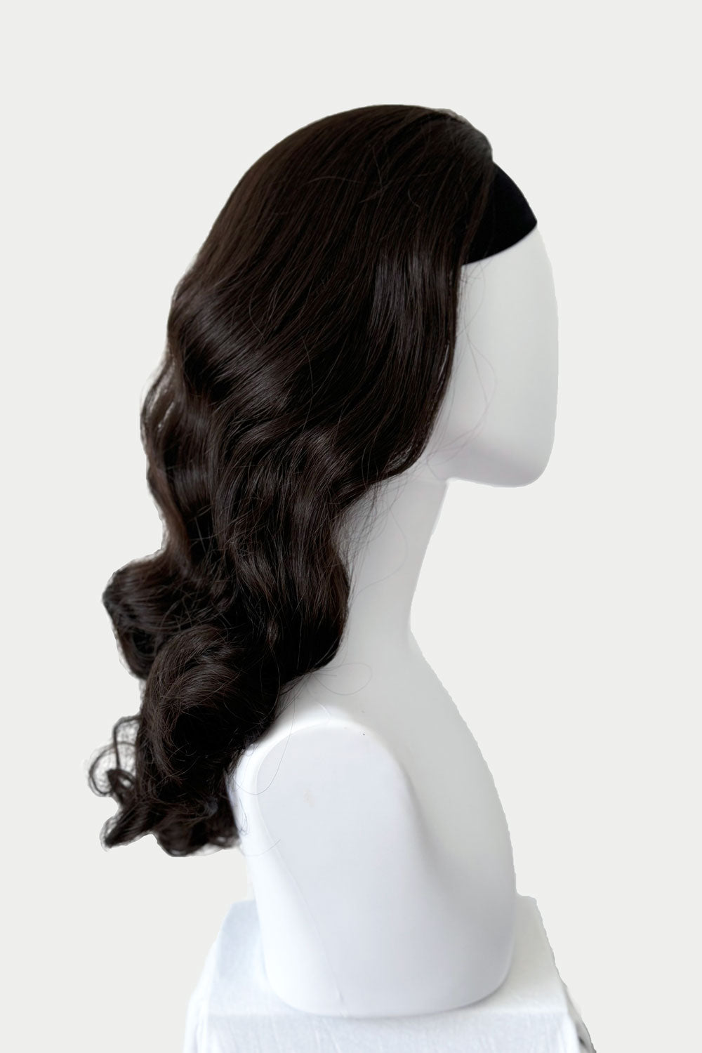 1950s style half wig hairpiece with beautiful waves: Morgana dark brown 6
