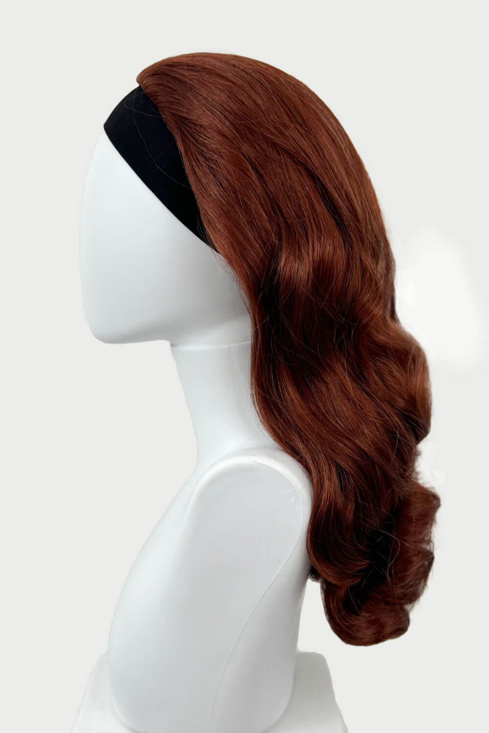 1950s style half wig hairpiece with beautiful waves: Morgana copper red 130