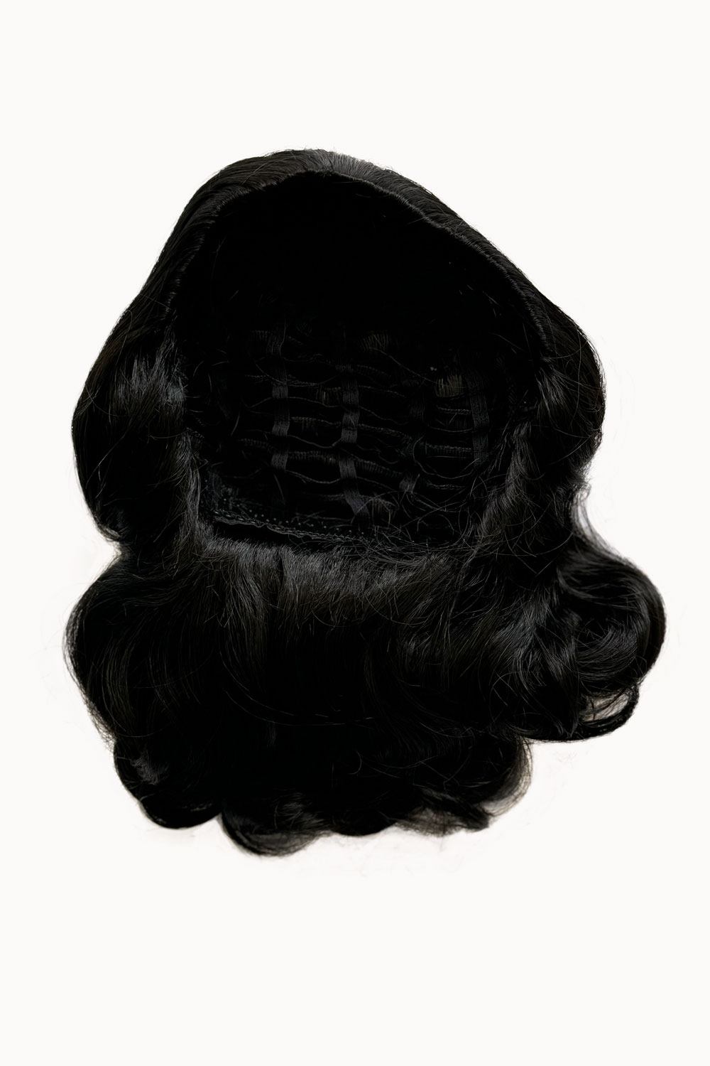 1950s style shoulder length half wig hairpiece with beautiful vintage waves: Onyx colour black 1B
