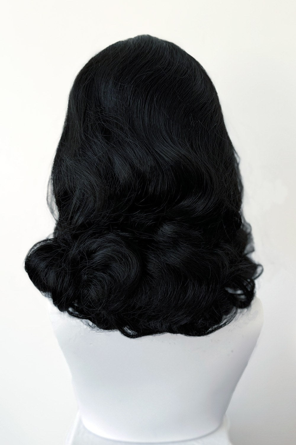 1950s style shoulder length half wig hairpiece with beautiful vintage waves: Onyx colour black 1B