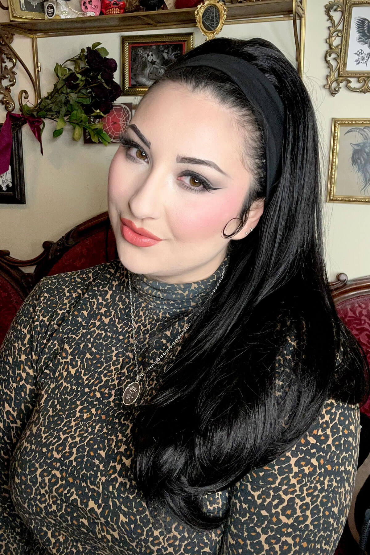 Headband half wig hairpiece, long and straight: Isla black 1B