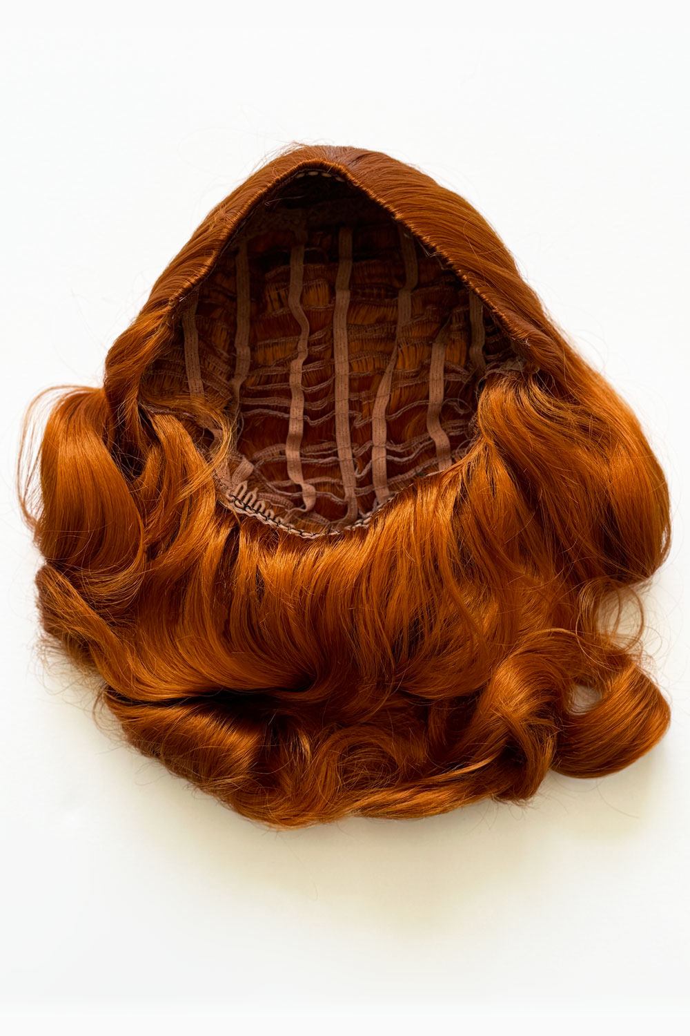 1950s style shoulder length half wig hairpiece with beautiful vintage waves: Onyx ginger