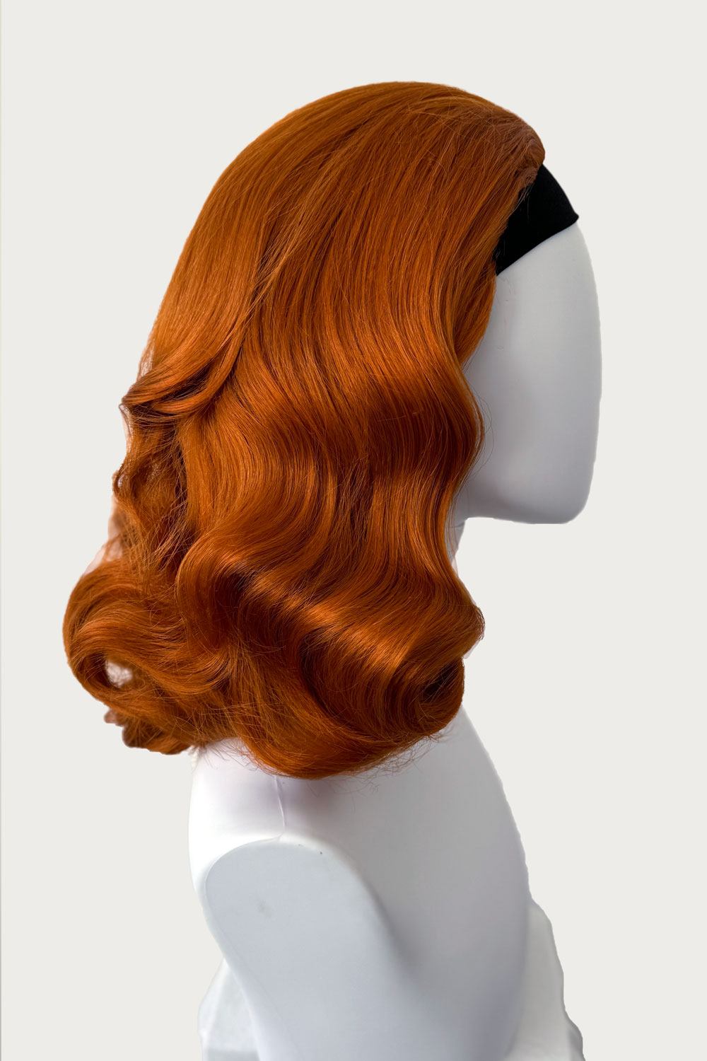 1950s style shoulder length half wig hairpiece with beautiful vintage waves: Onyx ginger
