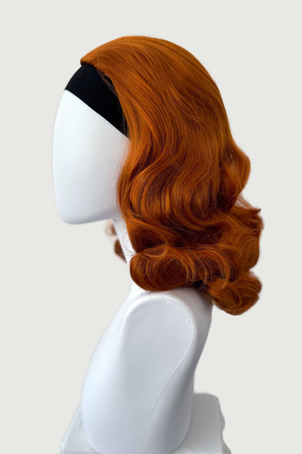 1950s style shoulder length half wig hairpiece with beautiful vintage waves: Onyx ginger