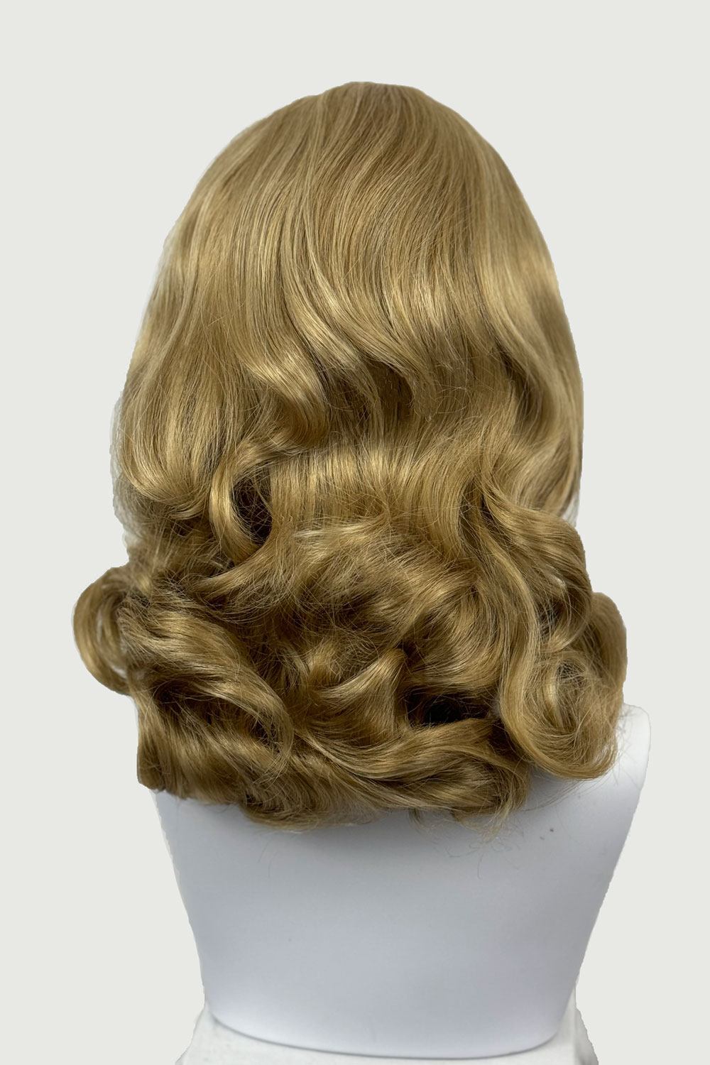 1950s style shoulder length half wig hairpiece with beautiful vintage waves: Onyx blonde 24H613 from the back