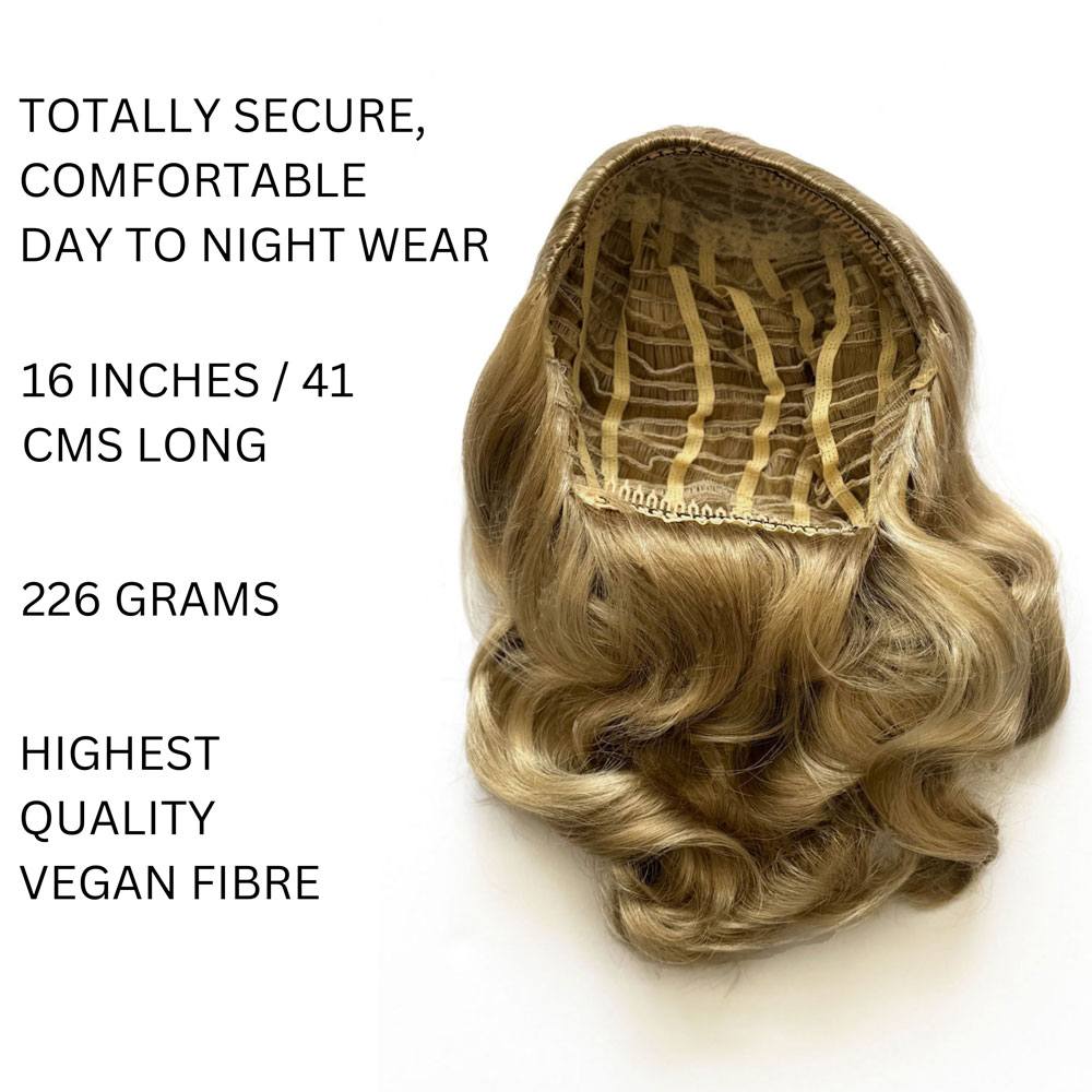 1950s style shoulder length half wig hairpiece with beautiful vintage waves: Onyx blonde 24H613 info