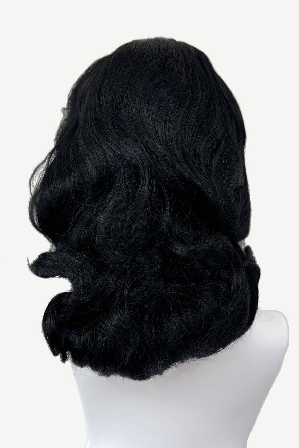 1950s style shoulder length half wig hairpiece with beautiful vintage waves: Onyx colour jet black 1