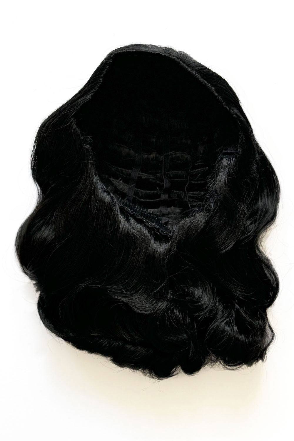1950s style shoulder length half wig hairpiece with beautiful vintage waves: Onyx colour jet black 1