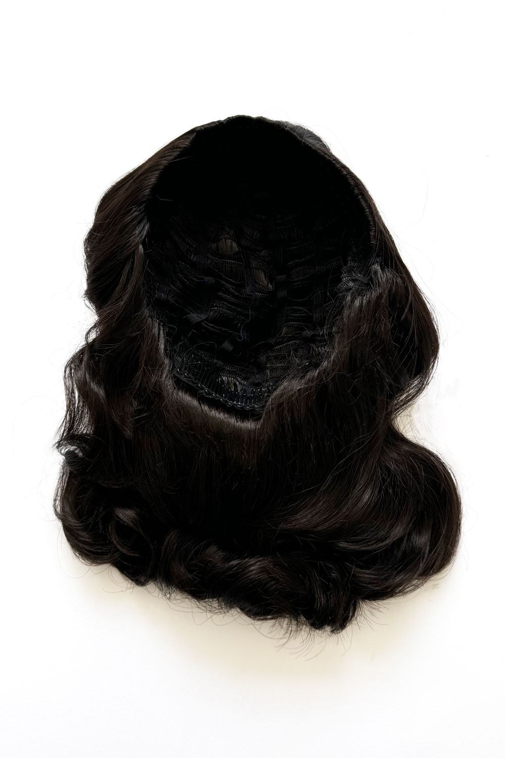 1950s style shoulder length half wig hairpiece with beautiful vintage waves: Onyx dark brown 4