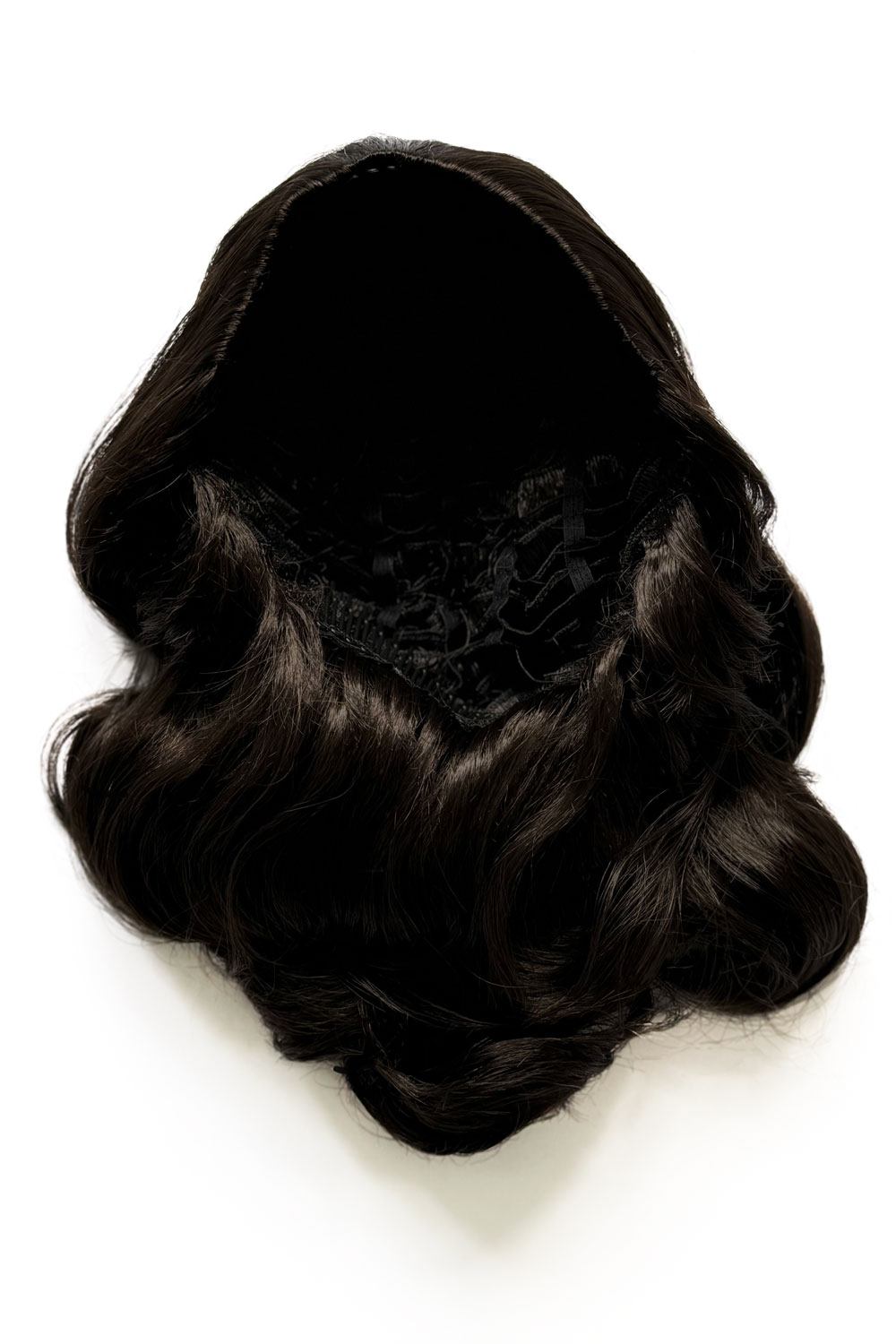 1950s style shoulder length half wig hairpiece with beautiful vintage waves: Onyx dark chocolate brown 6