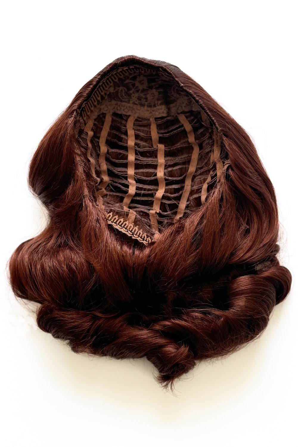 1950s style shoulder length half wig hairpiece with beautiful vintage waves: Onyx copper red 130