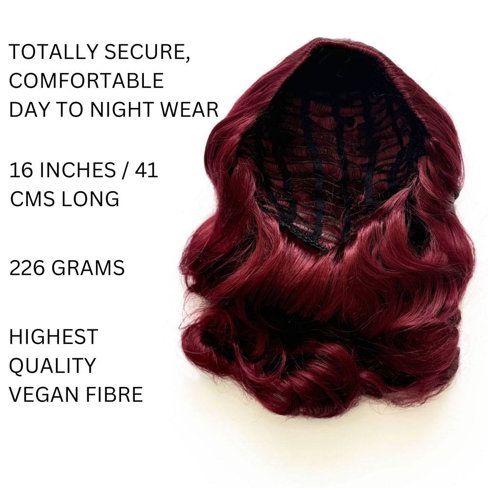 1950s style shoulder length half wig hairpiece with beautiful vintage waves: Onyx cherry red 39 info