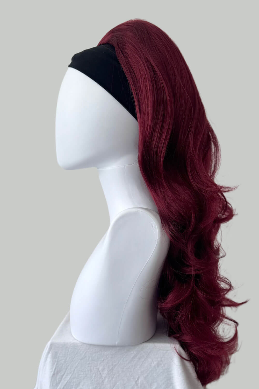 High crown long, wavy half wig and volume ring, cherry red: Bardot 39