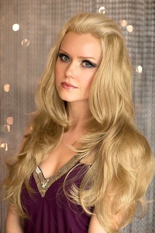 Long blonde half wig hairpiece (3/4 wig) loose curls: Frankii ash blonde 24