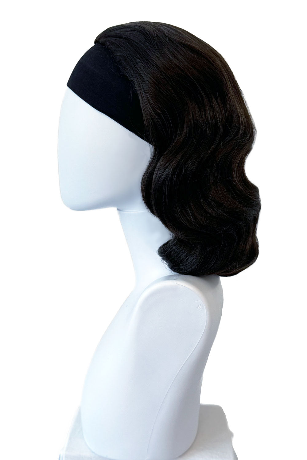 1940s style half wig hairpiece with beautiful marcel waves: Virginia dark brown 4