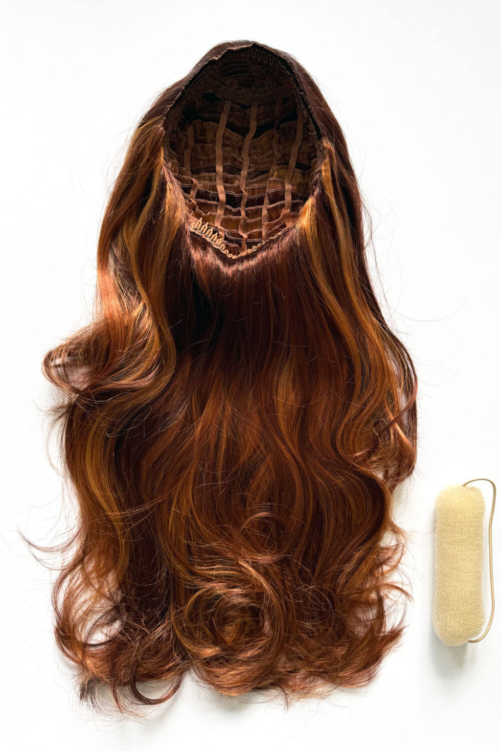 High crown long, wavy half wig and volume ring: Bardot Auburn blonde BO