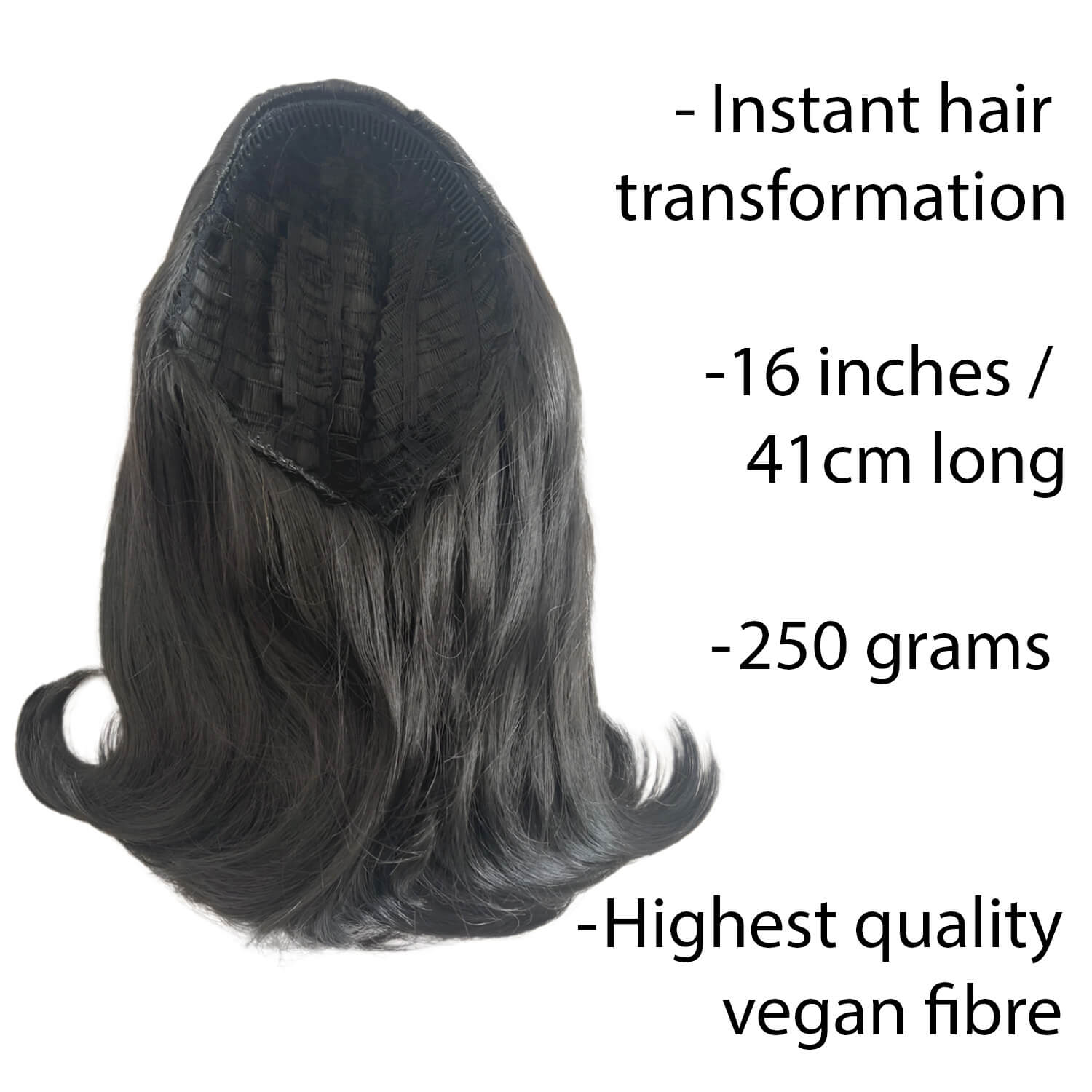 1960s half wig hairpiece, flicked, hair flip: Philippa black 1B