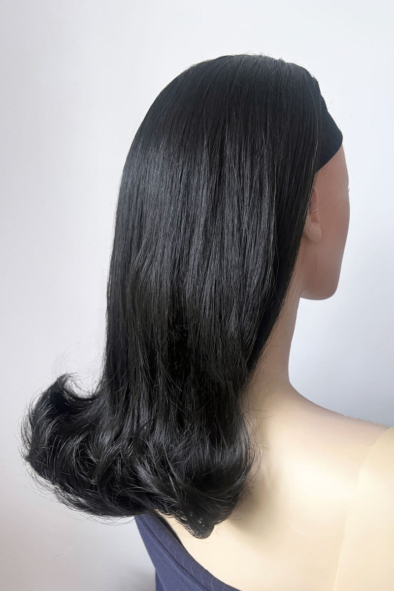 1960s half wig hairpiece, flicked, hair flip: Philippa black 1B