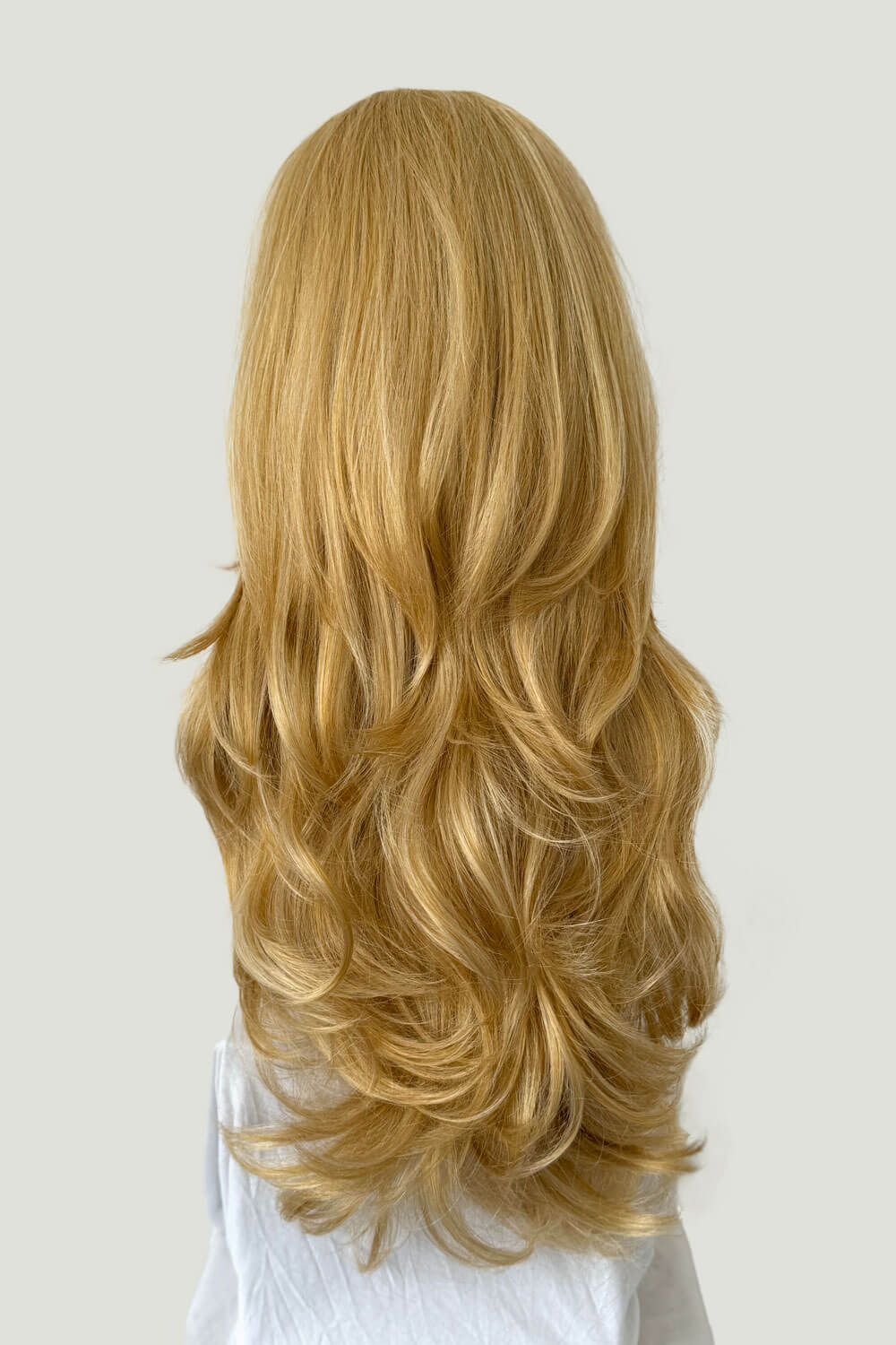 Long blonde half wig hairpiece (3/4 wig) loose curls: Frankii warm blonde 24BH613