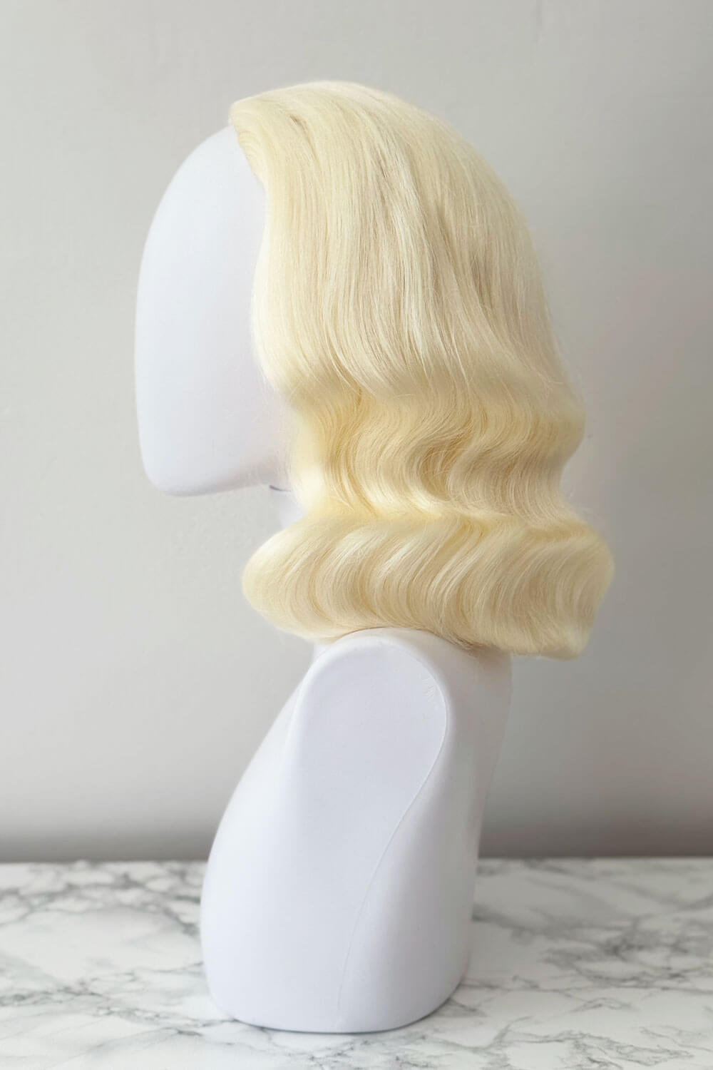 1940s style half wig hairpiece with beautiful marcel waves: Virginia platinum blonde 1001