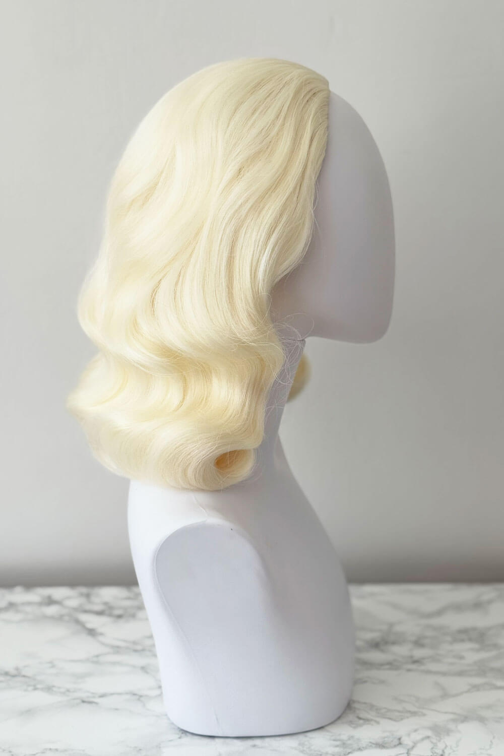 1940s style half wig hairpiece with beautiful marcel waves: Virginia platinum blonde 1001