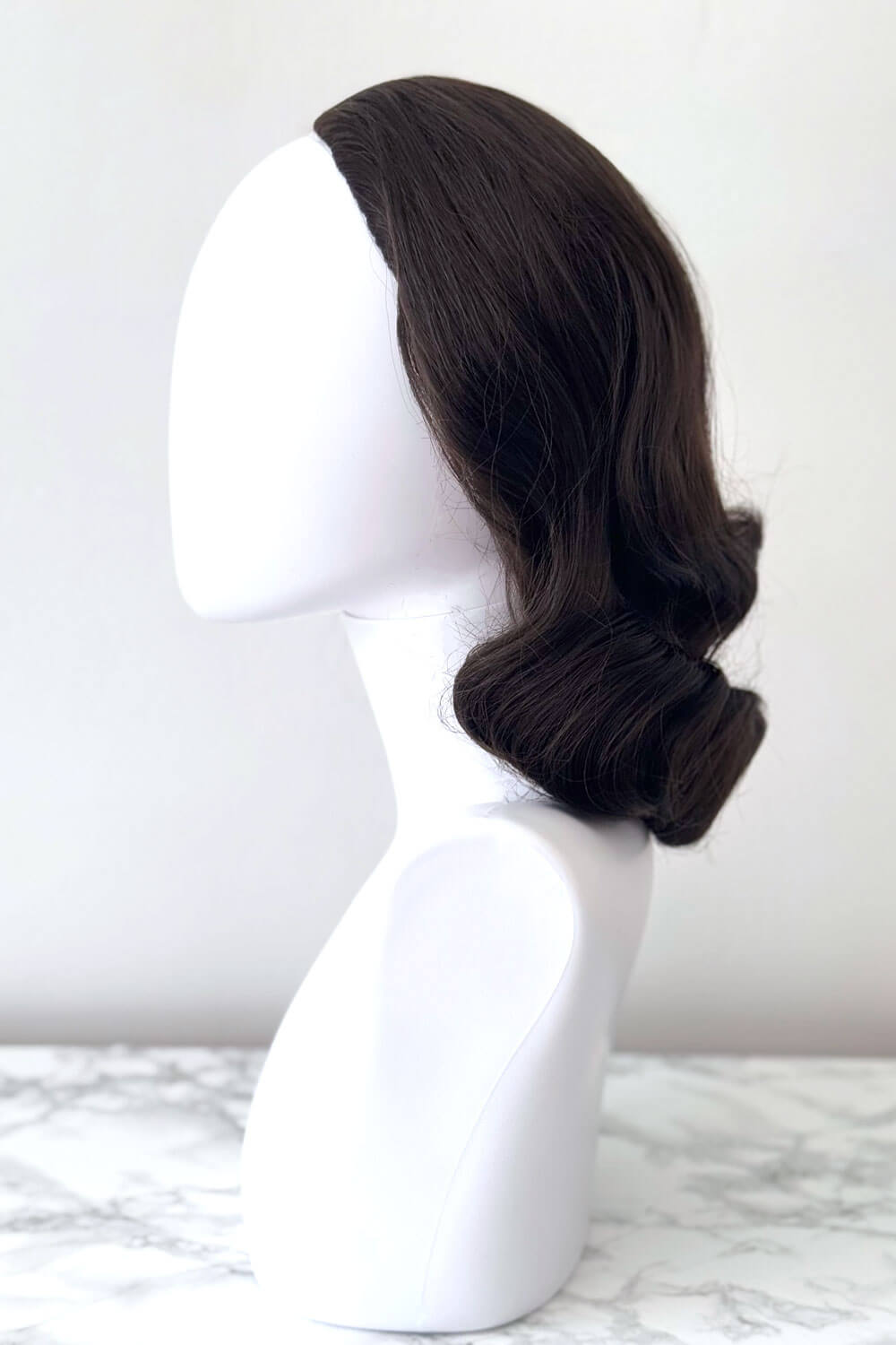 1940s style half wig hairpiece with beautiful marcel waves: Virginia dark brown 6