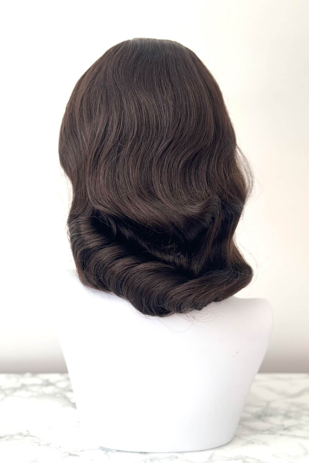 1940s style half wig hairpiece with beautiful marcel waves: Virginia dark brown 6