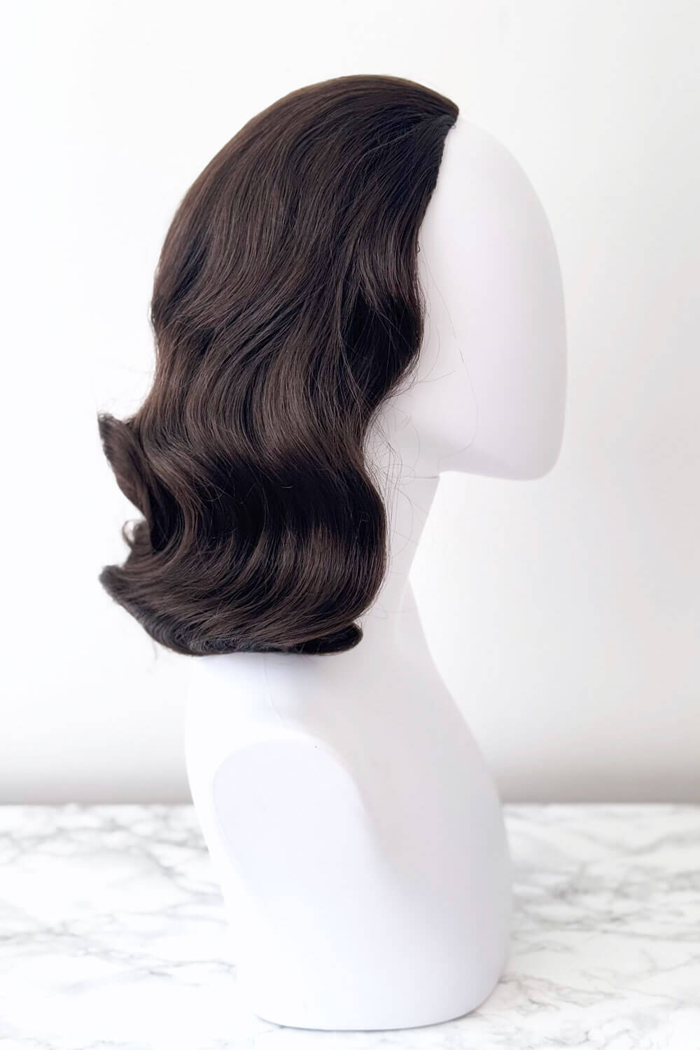 1940s style half wig hairpiece with beautiful marcel waves: Virginia dark brown 6