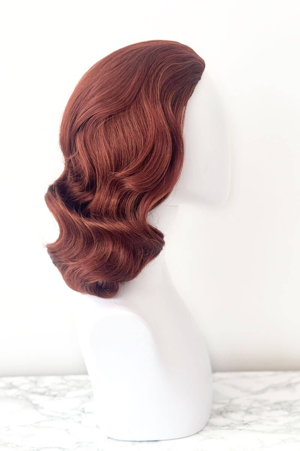 1940s style half wig hairpiece with beautiful marcel waves: Virginia copper red 130