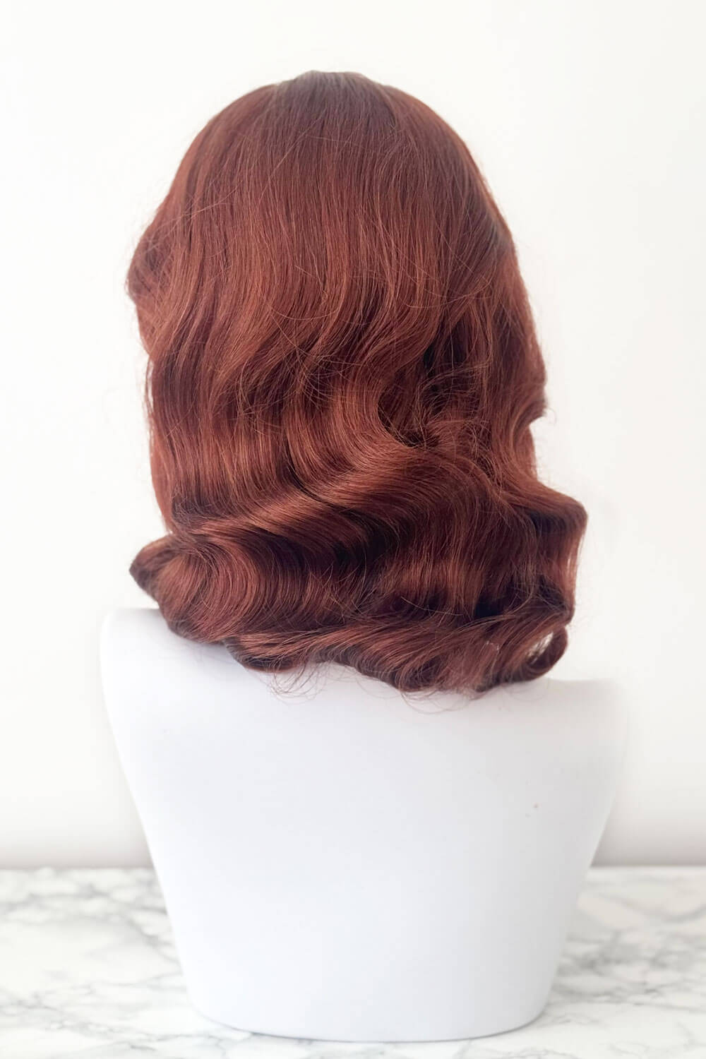 1940s style half wig hairpiece with beautiful marcel waves: Virginia copper red 130