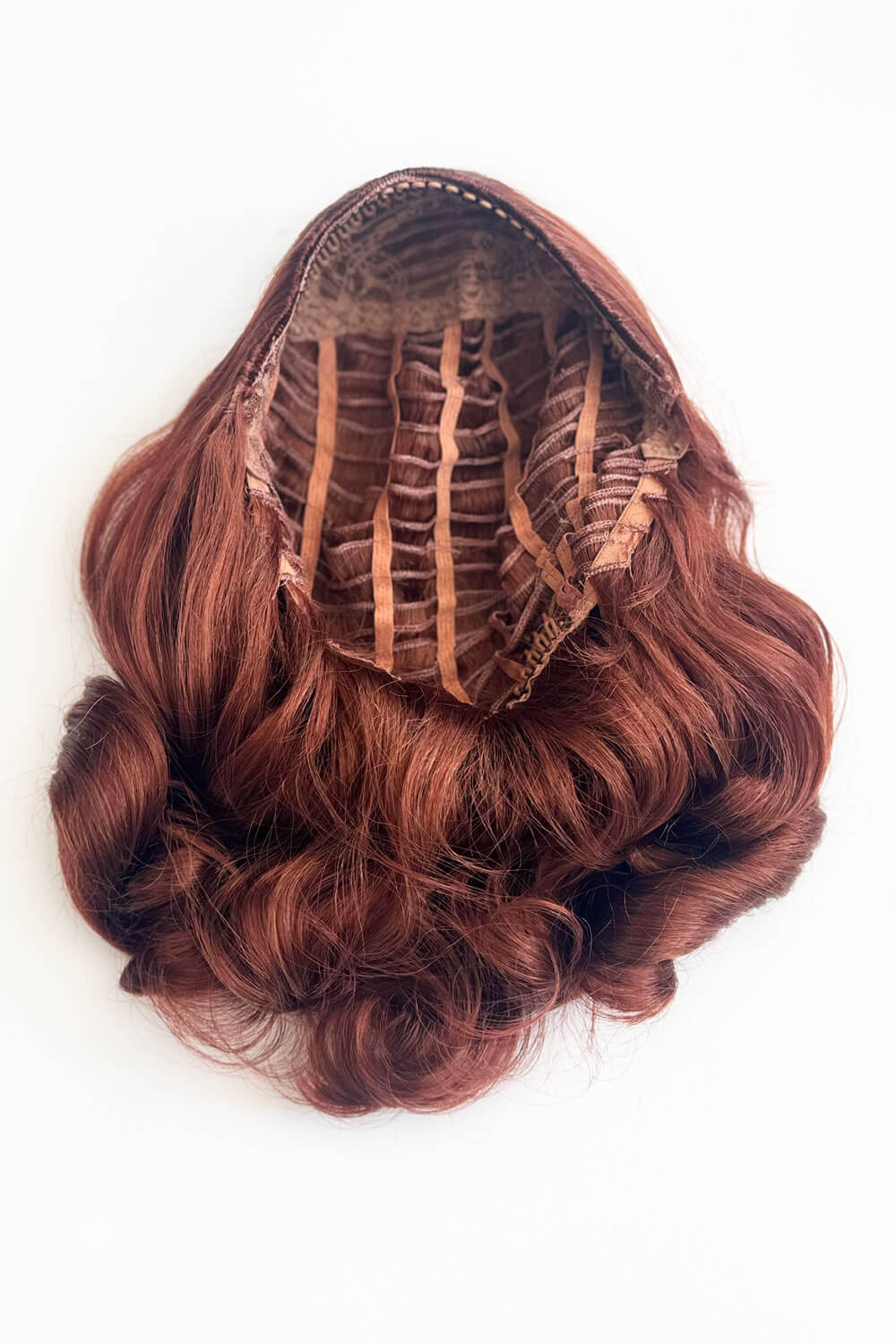 1940s style half wig hairpiece with beautiful marcel waves: Virginia copper red 130