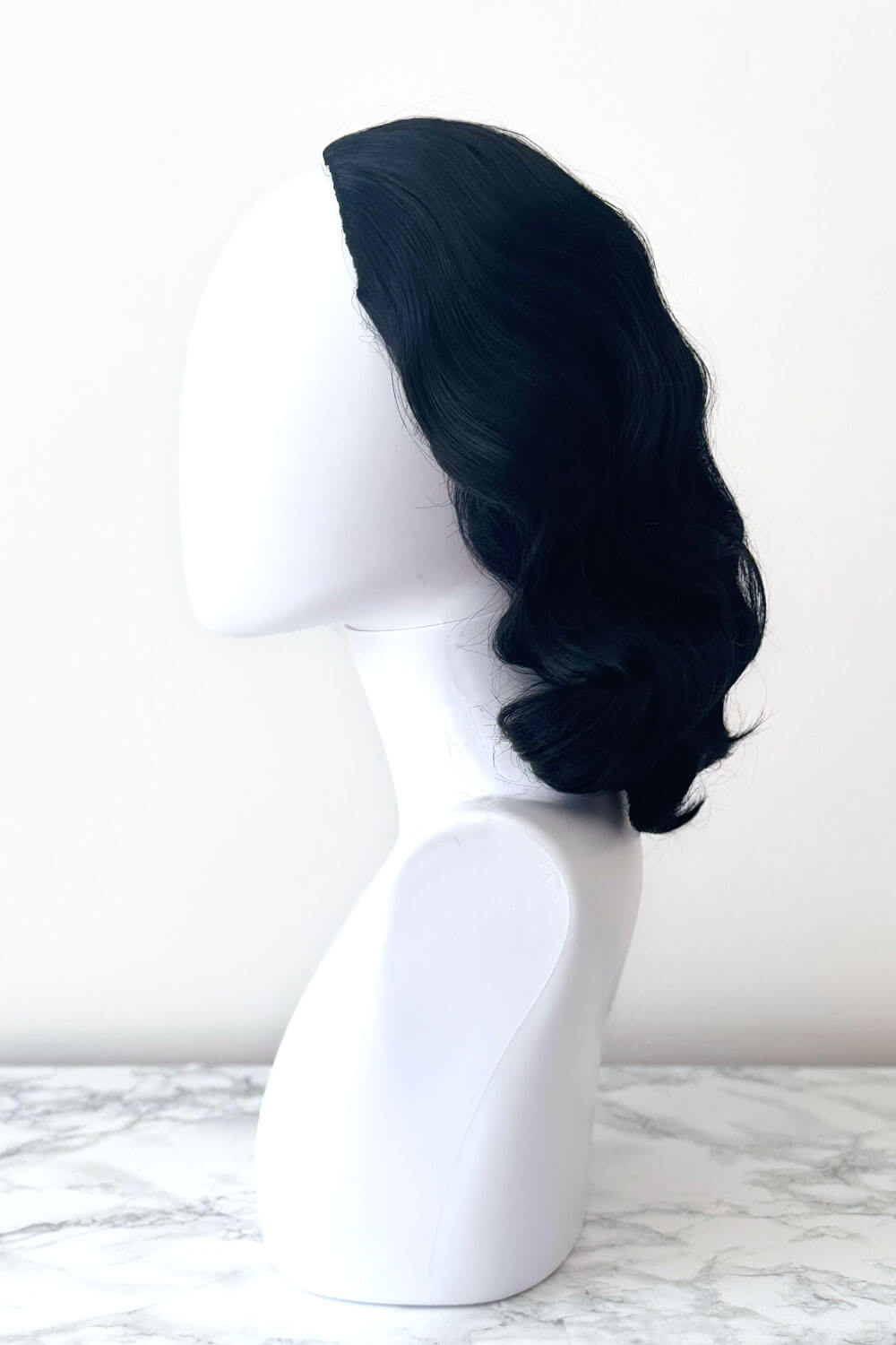 1940s style half wig hairpiece with beautiful marcel waves: Virginia jet black 1