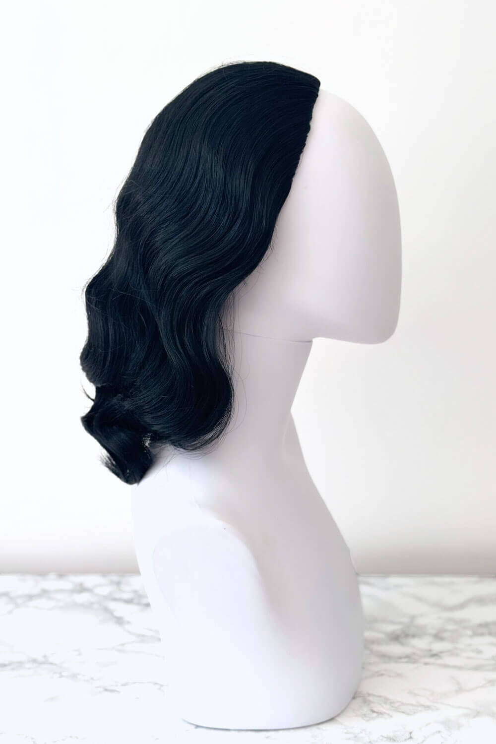 1940s style half wig hairpiece with beautiful marcel waves: Virginia jet black 1