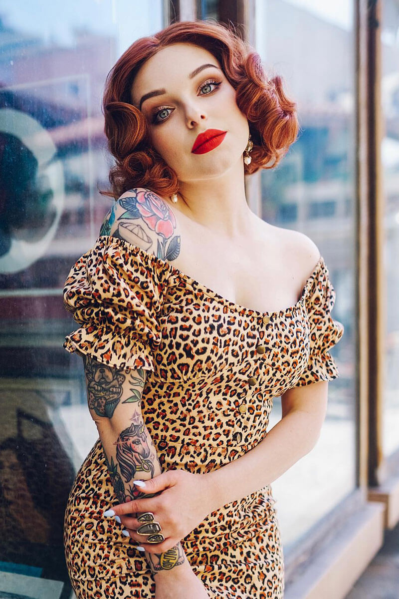 Red, auburn & blonde pinup wig, lace front, vintage style: Ginny
