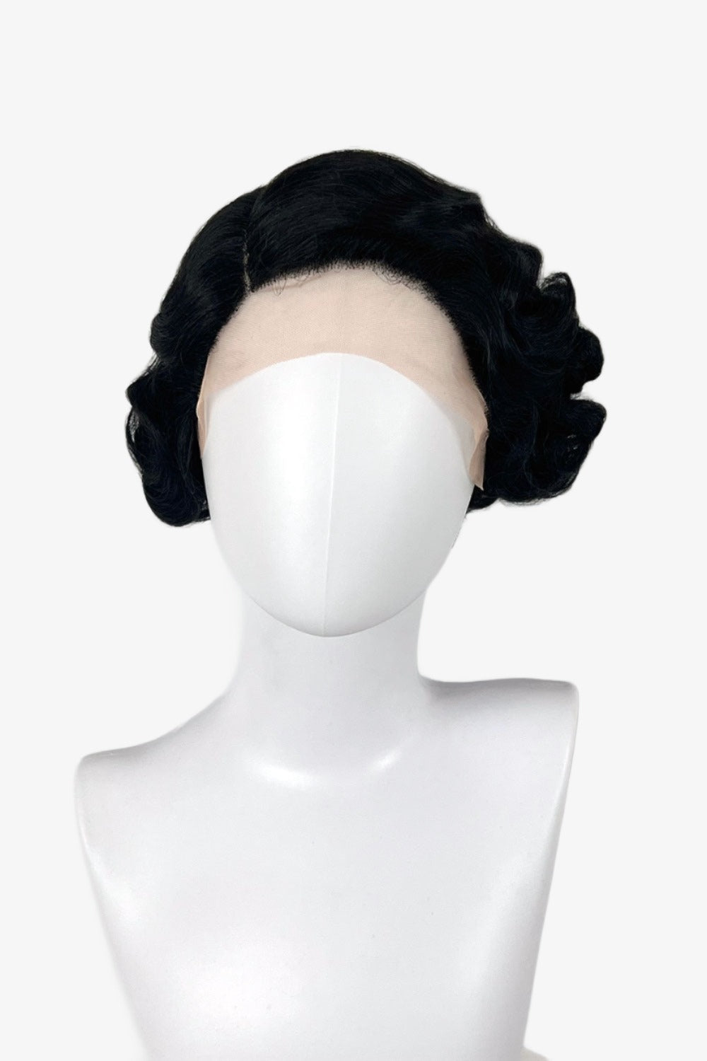 Black lacefront wig, pinup/vintage style, short with finger waves: Viola