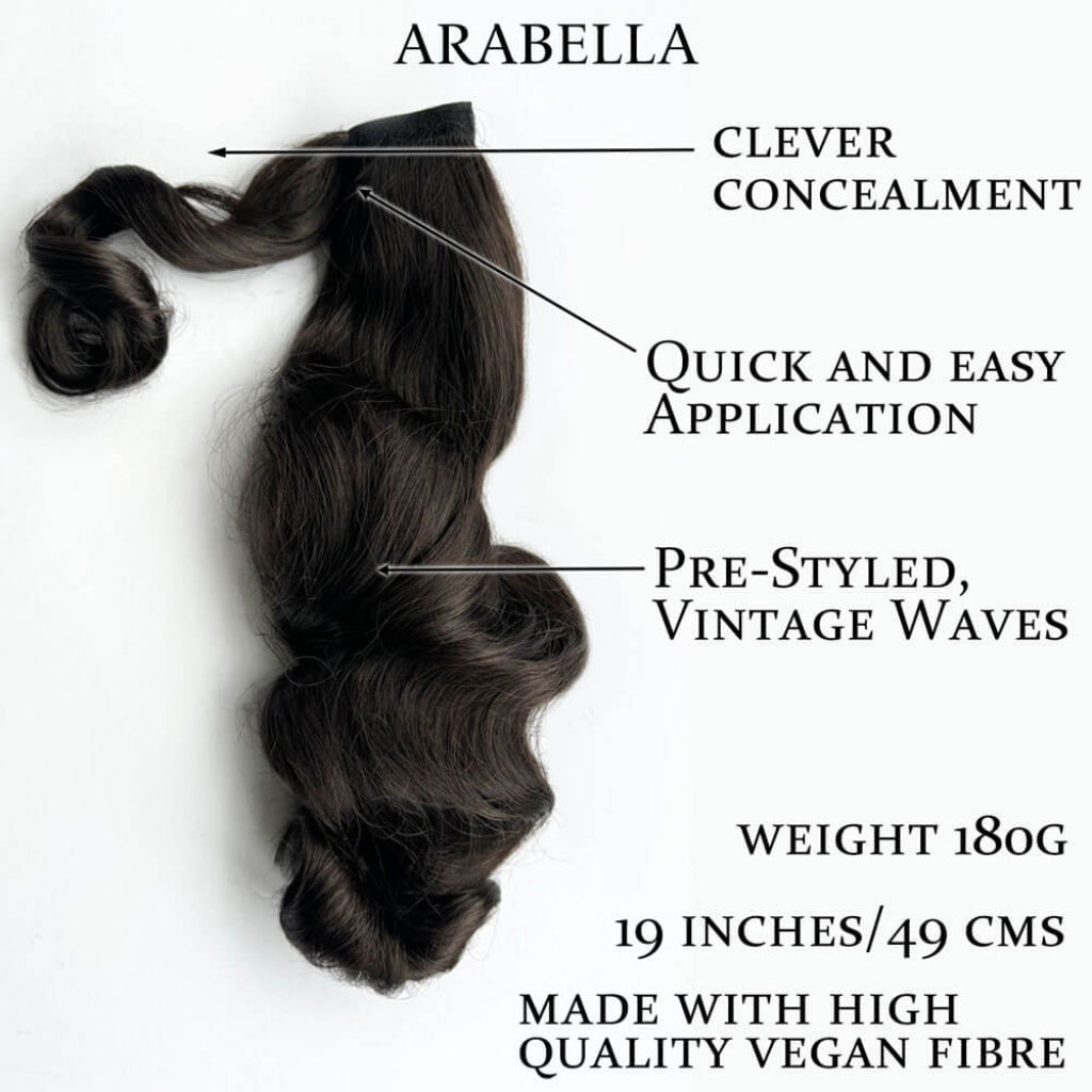Retro style ponytail hairpiece, long with vintage waves: Arabella dark brown 4
