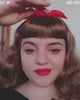 Medium brown pinup style wig, curled with short fringe: Carolina brown and blonde 8H27