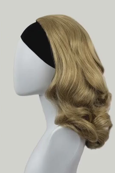 1950s style shoulder length half wig hairpiece with beautiful vintage waves: Onyx blonde 24H613
