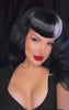 Clip-in fringe hairpiece/clip-in micro-bangs, thick, straight retro rockabilly style: Ida black with grey streak