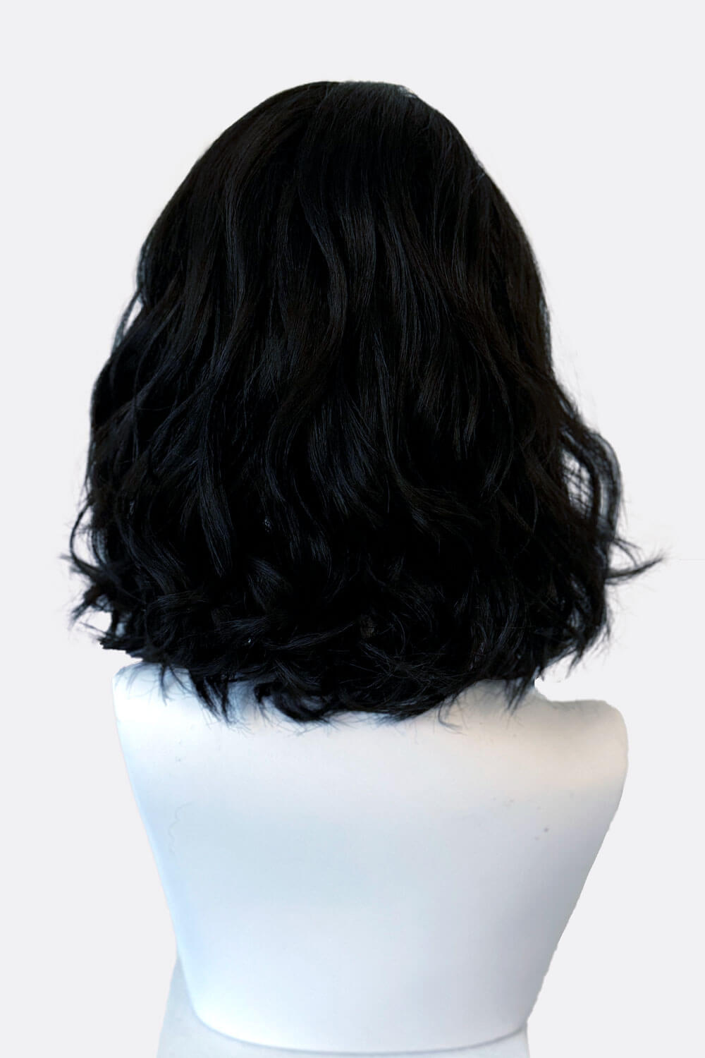 Black long wavy bob (lob) wig with swept fringe: Eleena
