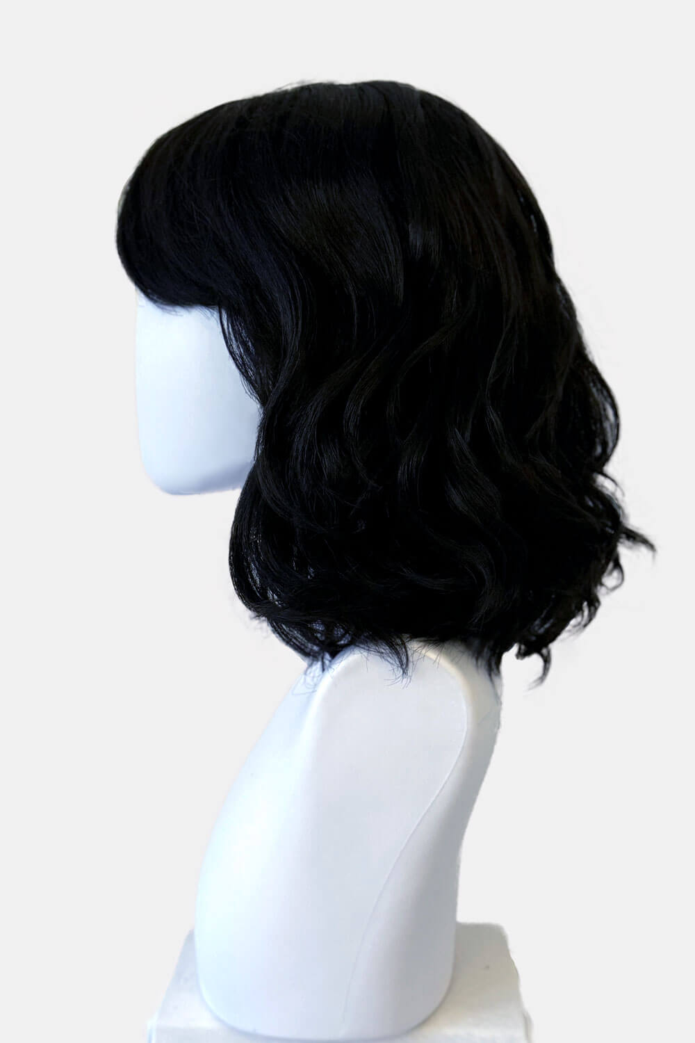 Black long wavy bob (lob) wig with swept fringe: Eleena