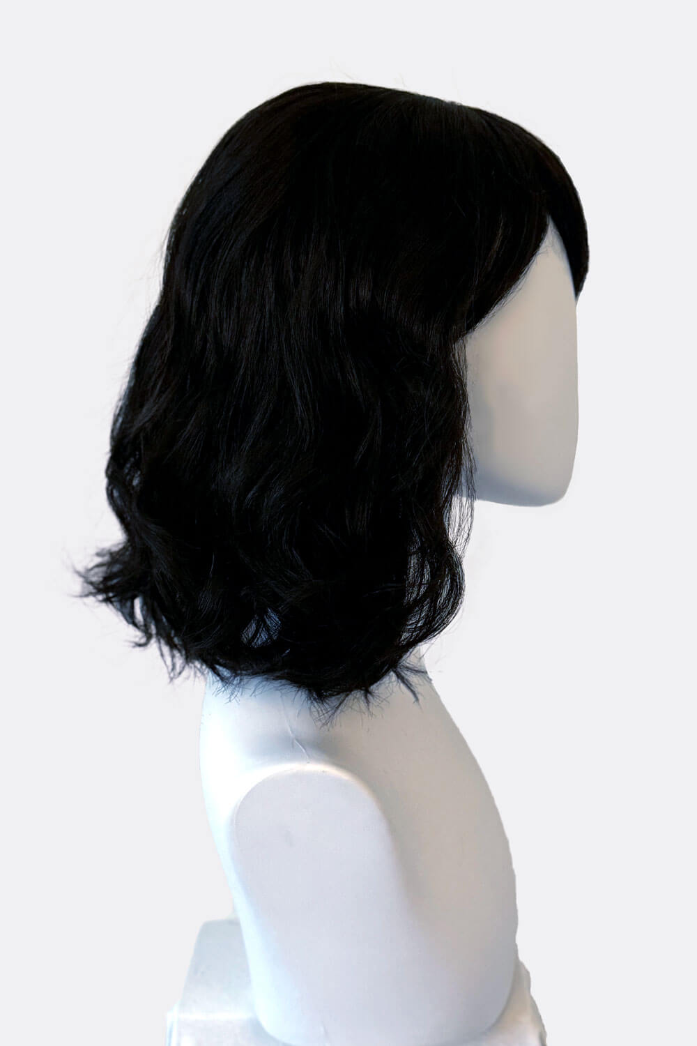 Black long wavy bob (lob) wig with swept fringe: Eleena