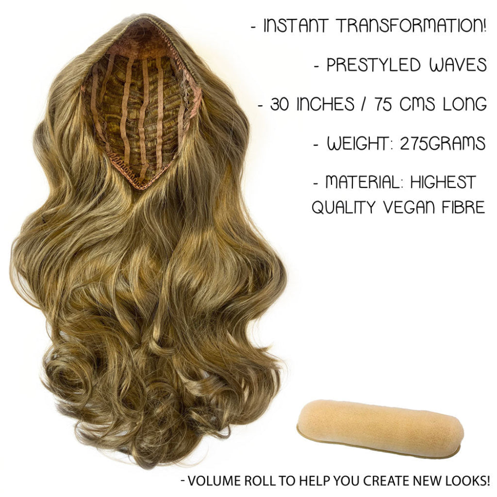 High crown long, wavy half wig and volume ring: Bardot platinum blonde 1001