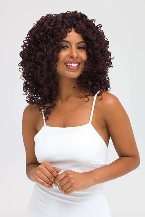 Afro, corkscrew curly lace front wig, black and purple: Anna