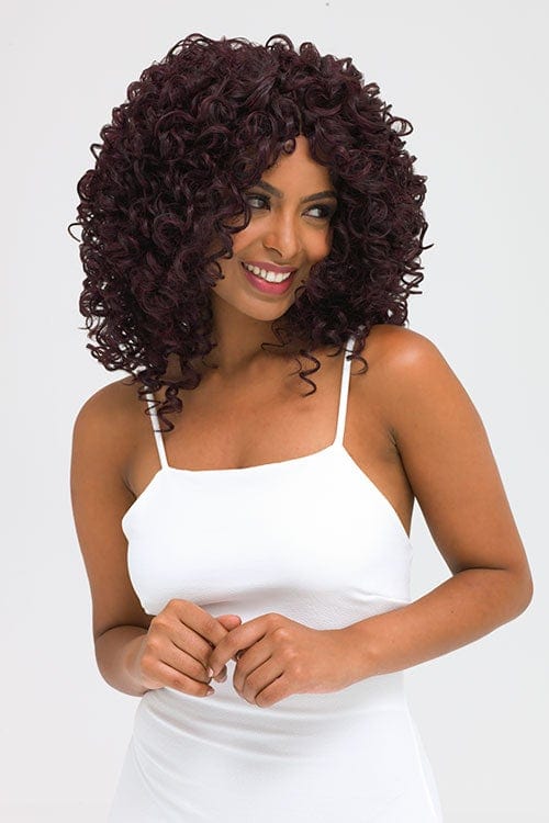Afro, corkscrew curly lace front wig, black and purple: Anna