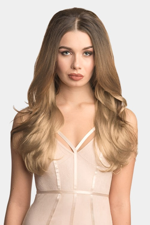 Brown/blonde ombre half wig, layered, wavy: Adeline