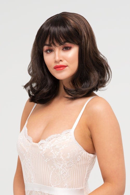 Two tone brown, flicked long bob wig: Sheridan freeshipping - AnnabellesWigs